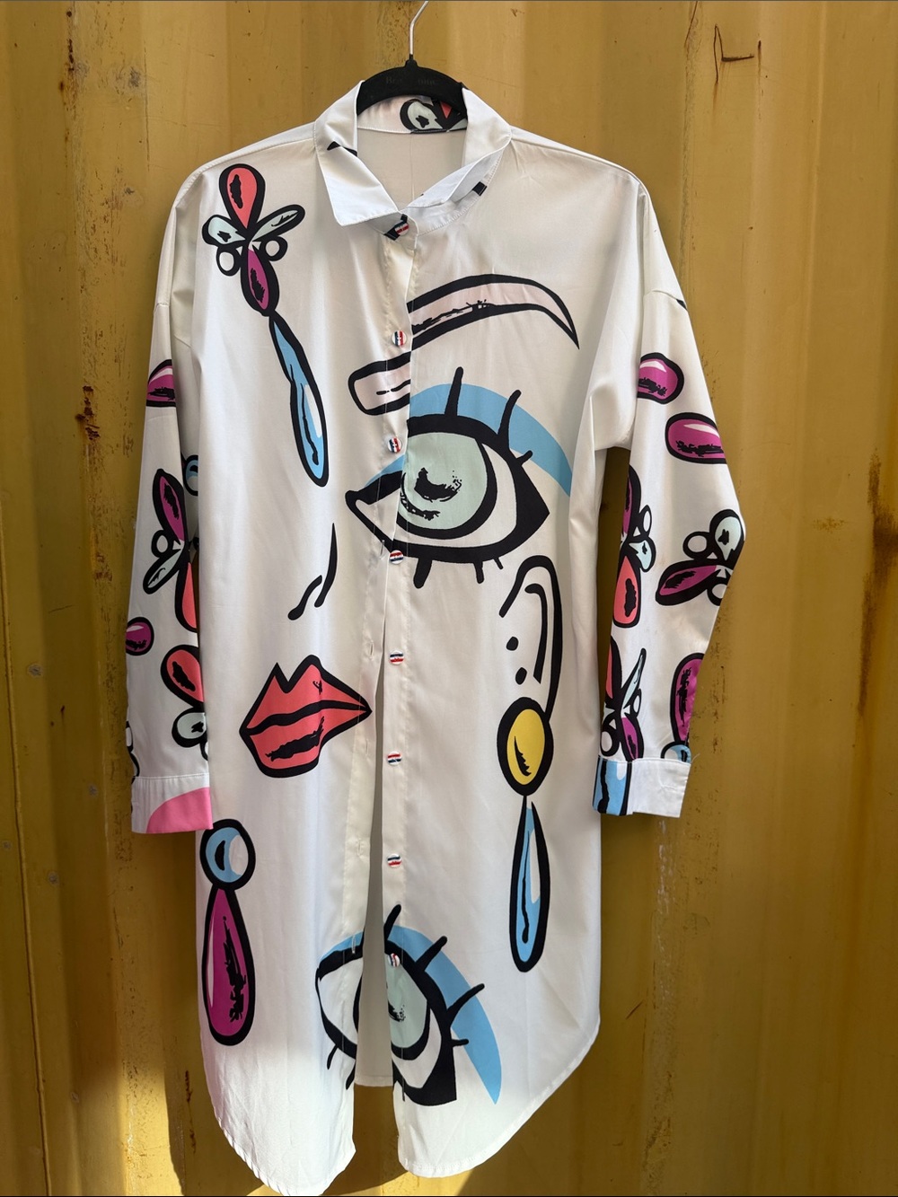 Graphic Pop Art Longline Shirt - White with Multicolor Prints